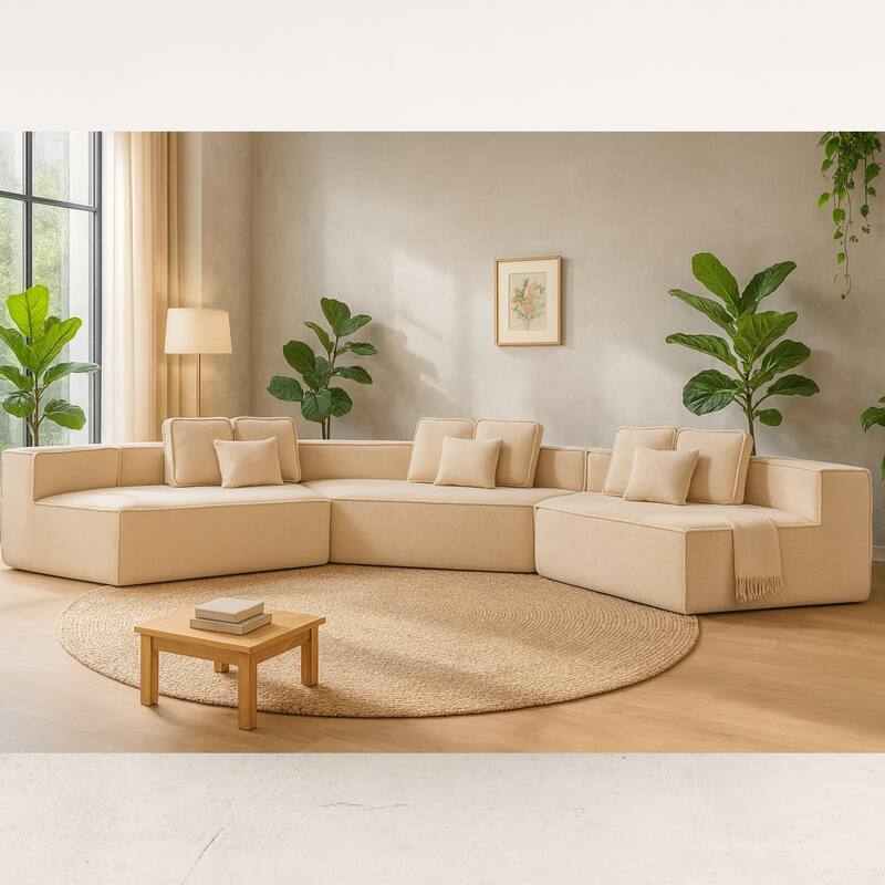 181"Extra Large Multi-Seat Modular Sofa with Teddy Sherpa Fabric,Includes 9 Soft Pillows - Beige