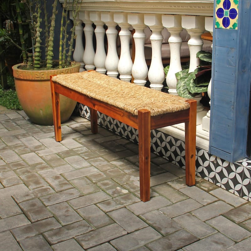 Made4Home Nessie Solid Acacia Wood with Natural Seagrass Bench - Brown