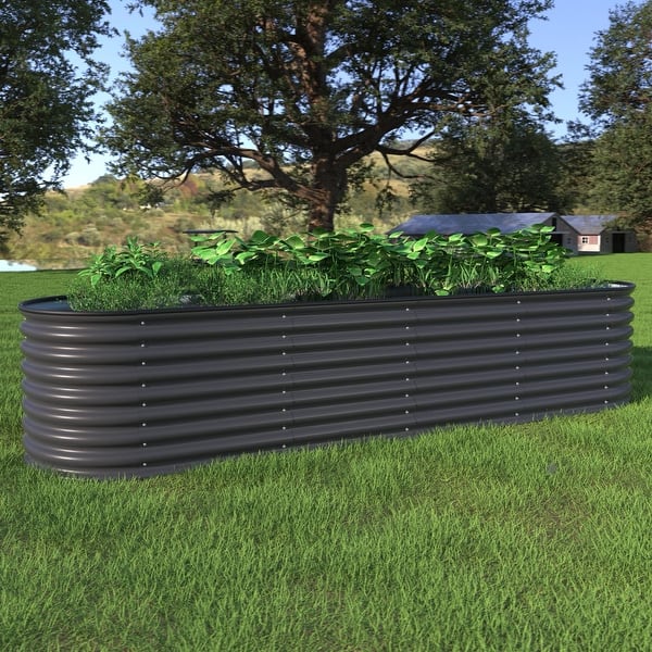 VEIKOUS 23.1''H Metal Galvanized Raised Garden Bed 9-in-1 Modular Outdoor Planter Box - Dark Grey