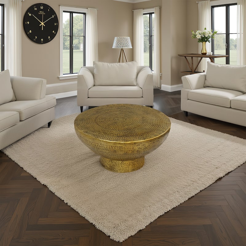 Orion Coffee Table | 32 Inch Round Martini Glass Shape |Hammered Antique Brass Finish