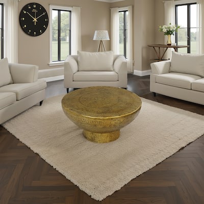 Orion Coffee Table | 32 Inch Round Martini Glass Shape |Hammered Antique Brass Finish