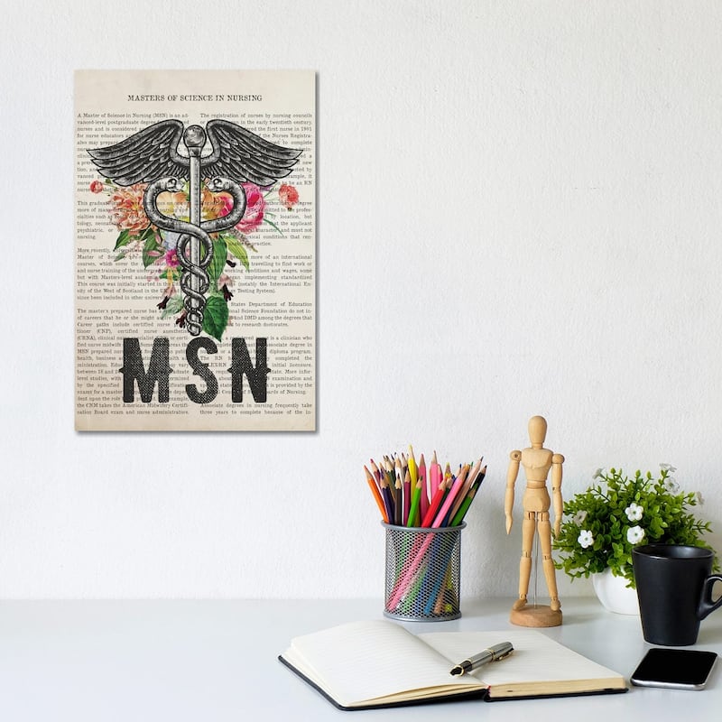 iCanvas "MSN, Masters of Science in Nursing with Flowers Print" by Aged Pixel Canvas Print - 12x8x0.75