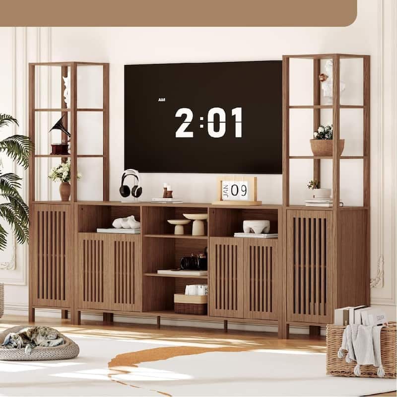 70 Inch TV Stand Entertainment Center with Storage System - Brown