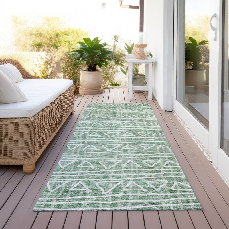 Machine Washable Indoor/ Outdoor Chantille Boho Morrocan Rug - Sage - 2'3" x 7'6"