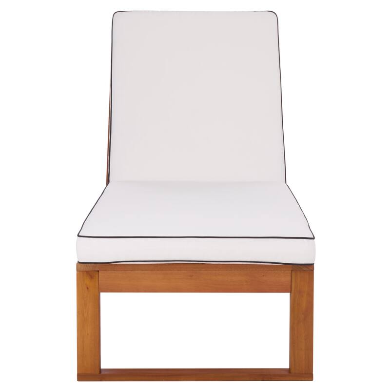 SAFAVIEH Outdoor Patio Furniture Sophie Solid Wood Chaise Lounge Chair - 28"W x 79"D x 15"H - Natural/Beige