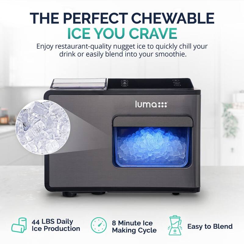 Luma Nugget Countertop Ice Maker, 44 lbs in 24 hours - Black Stainless Steel