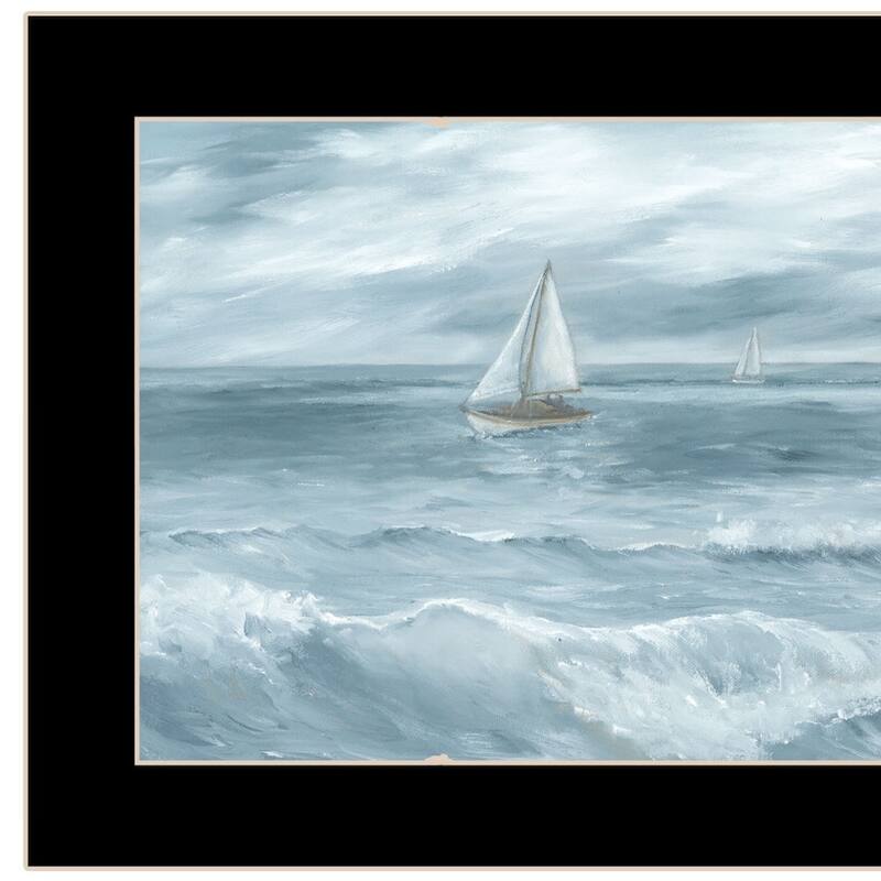 HomeRoots Three Sailboats Ocean Scene Black Framed Wall Art