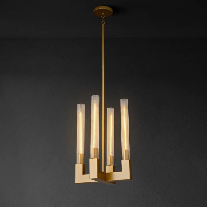 KAYLA 12-Light Candlestick Chandelier, Modern Chandelier with Glass Shade, Retangular Luxurious Ceiling Pendant Light - glod - 12.6in