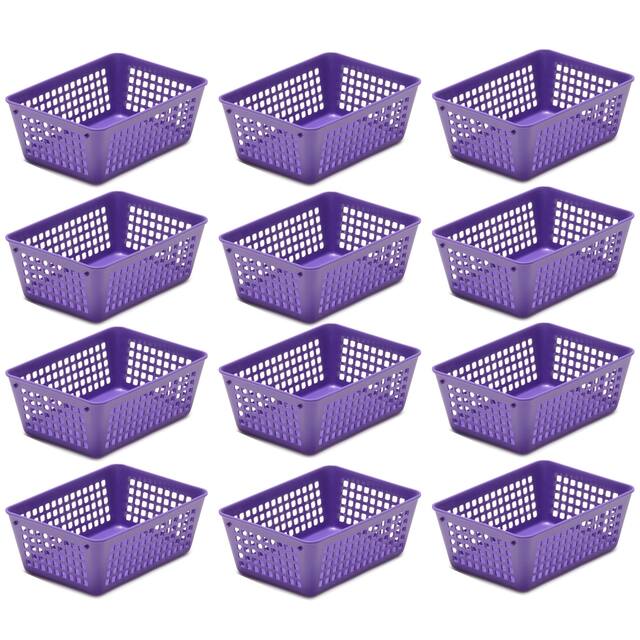 12-Pack Plastic Storage Baskets for Office Drawer, Classroom Desk - Purple