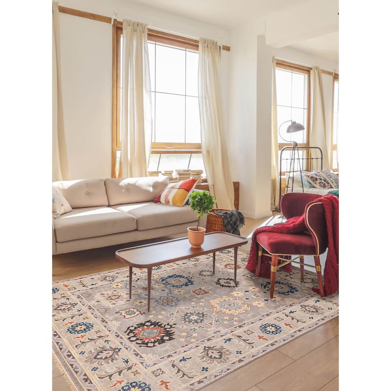 ECARPETGALLERY Hand-knotted Modern Oushak Grey Wool Rug - 7'10 x 9'8