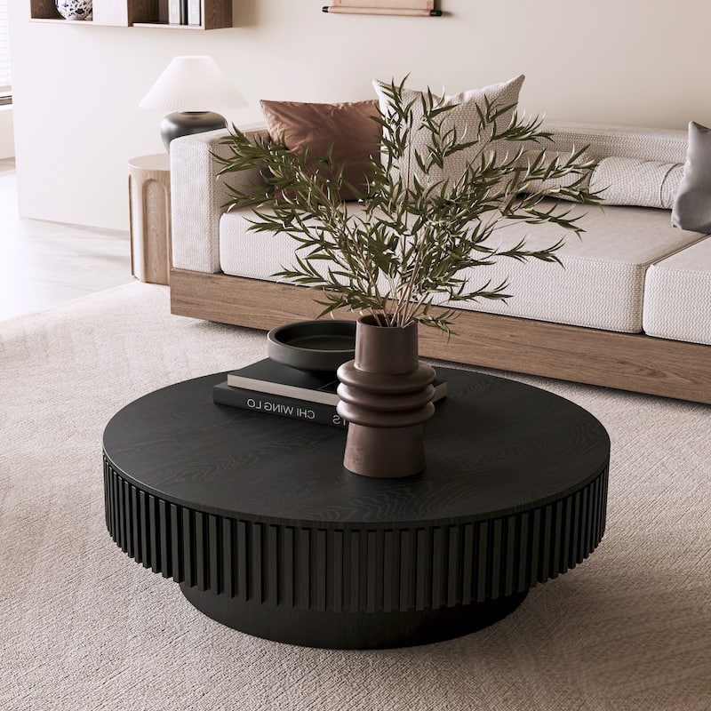 GDF Studio - Aveline 39.37 Inch Round Coffee Table with Storage