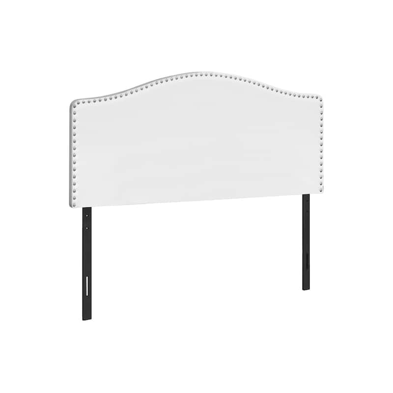 Queen Size Upholstered White Leather Look Headboard with Silver Trim