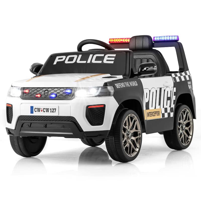 12V Battery Powered Ride On Car Police Car Ride On w/ Remote Control - White