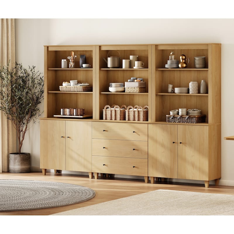 71" Tall Pantry Cabinet Set of 3, Modern Kitchen Storage Pantry with Drawers and Doors, Modular Storage Cabinets for Dining Room