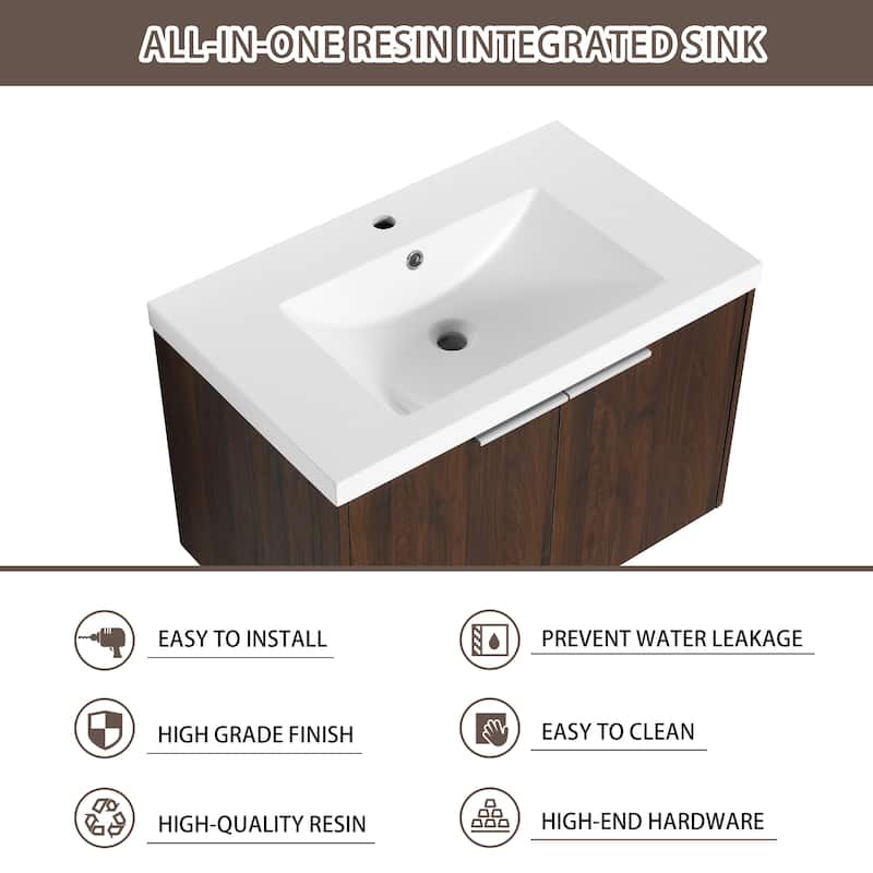Bathroom Vanity With Sink In 24/30/36 Inch, Floating Bathroom Vanity With Soft Close Door