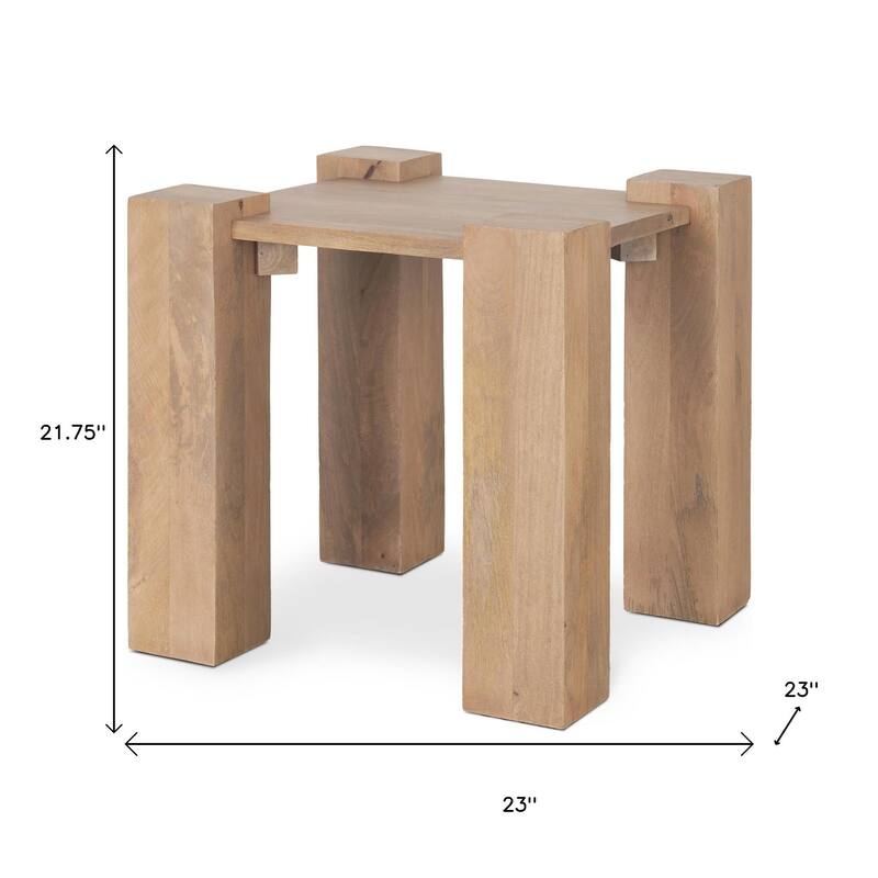 HomeRoots 23" Natural and Brown Solid Wood and Wood Tray Table - 23.00 in. x 21.75 in. x 23.00 in.