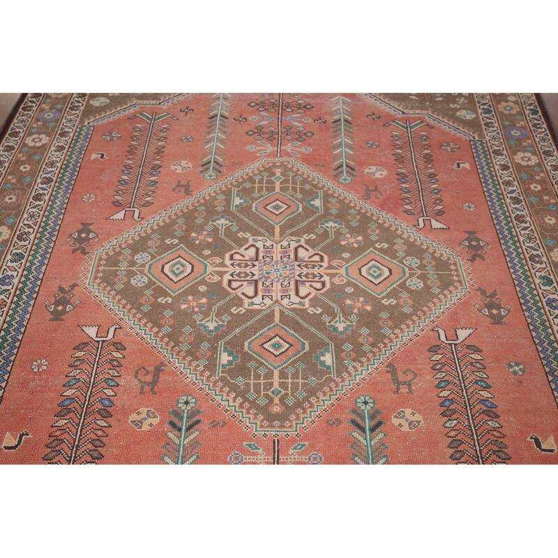 Tribal Geometric Shiraz Persian Vintage Area Rug Handmade Wool Carpet - 6'8"x 9'9"