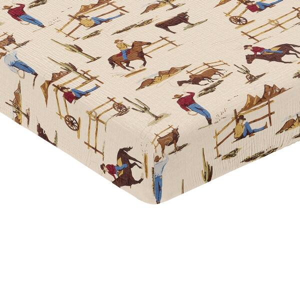 slide 2 of 6, Sweet Jojo Designs Brown Western Cowboy Boy Muslin 100% Cotton Fitted Crib Sheet - Wild West Southern Charm Country Horse Cow