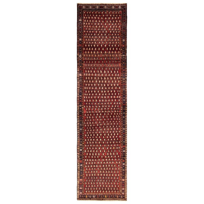 ECARPETGALLERY Hand-knotted Andelz Red Wool Rug - 3'7 x 14'0 - Dark Red - 3'7 x 14'0