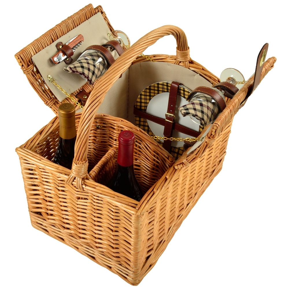 Picnic at Ascot Surrey Willow Picnic Basket with Service for 2 London Plaid