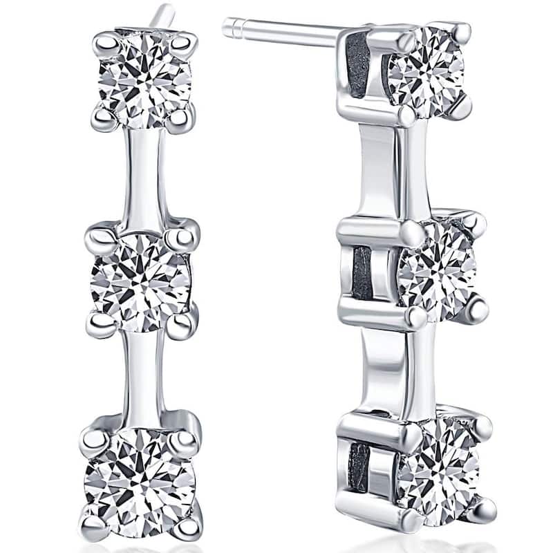Bliss Diamond 1ct Three Stone Diamond Earrings White Gold - White