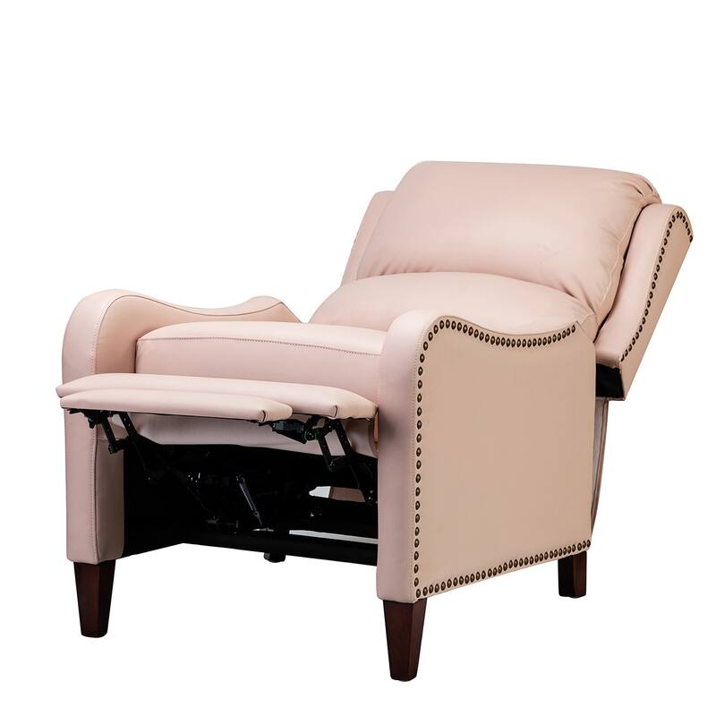 Brigida Cigar Genuine Leather Pushback Recliner with Nailhead Trim by HULALA HOME