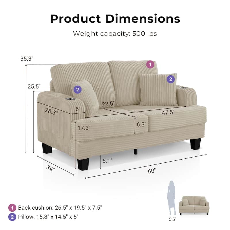 Furniture of America Xenia Modern 2-Piece Chenille Sofa Set with Cup Holders and USB Ports