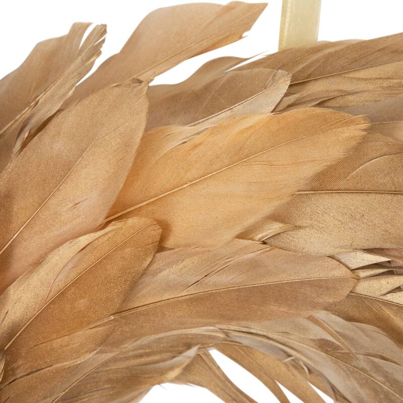 Artificial Feather Wreath - 14" - Gold