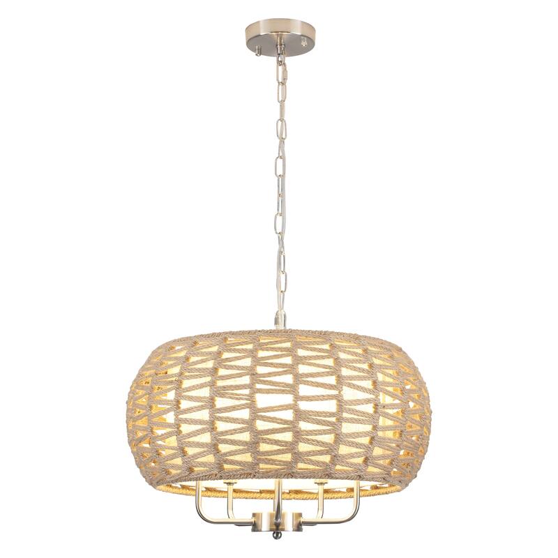 5-Light Hemp Rope Candlestick Hanging Linear Chandelier Lighting with Cloth Cover for Kitchen Island