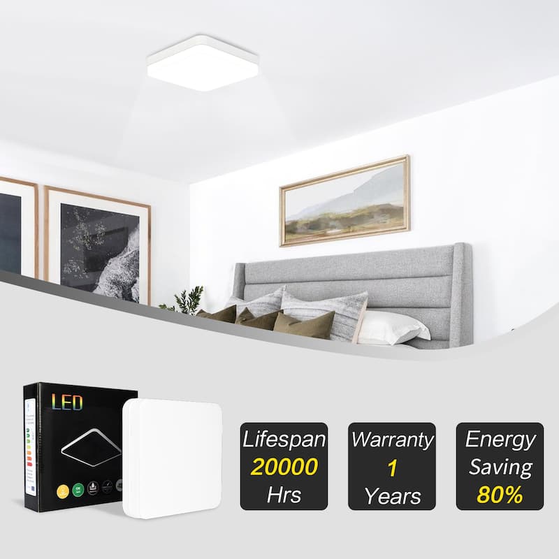 24Watts Square Selectable LED Flush Mount Ceiling Light for Dining Room Living Room Bedroom Kitchen - 7.08"Dx1.57H"