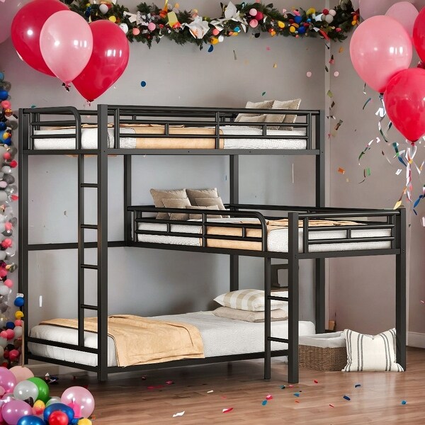 3 Bed in 1 L shaped Metal Triple Twin Size Bunk Bed with Staircase Black Bed Bath Beyond 39762788