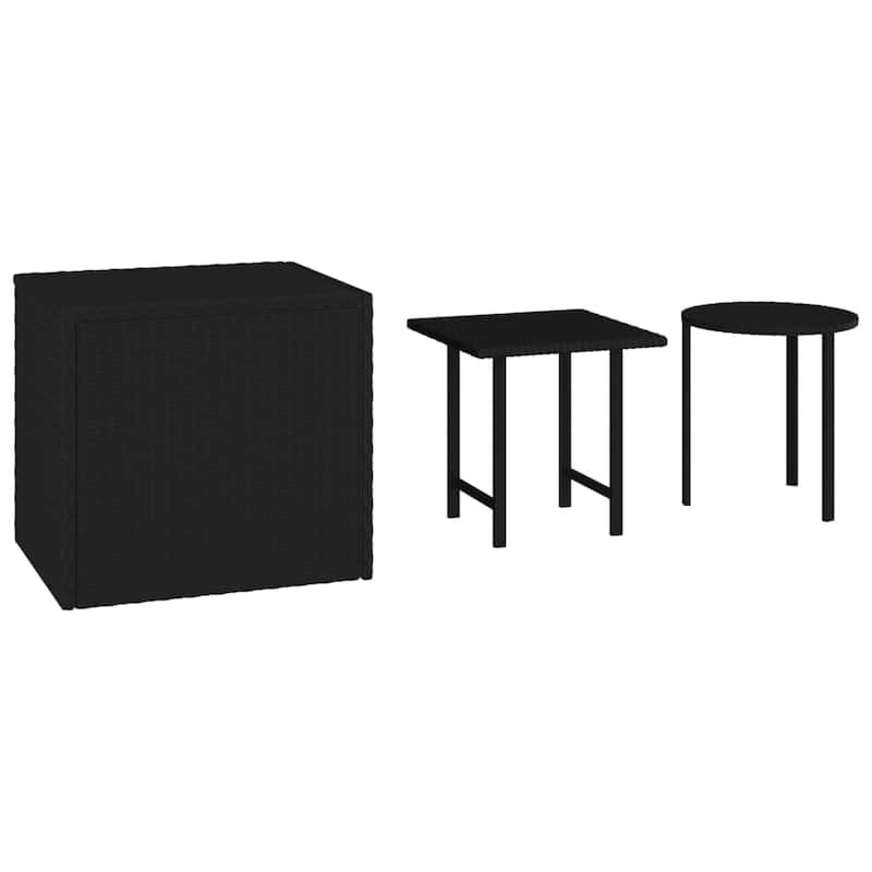 vidaXL Side Tables 3 pcs Black Poly Rattan - 19.7" x 19.7" x 16.9"