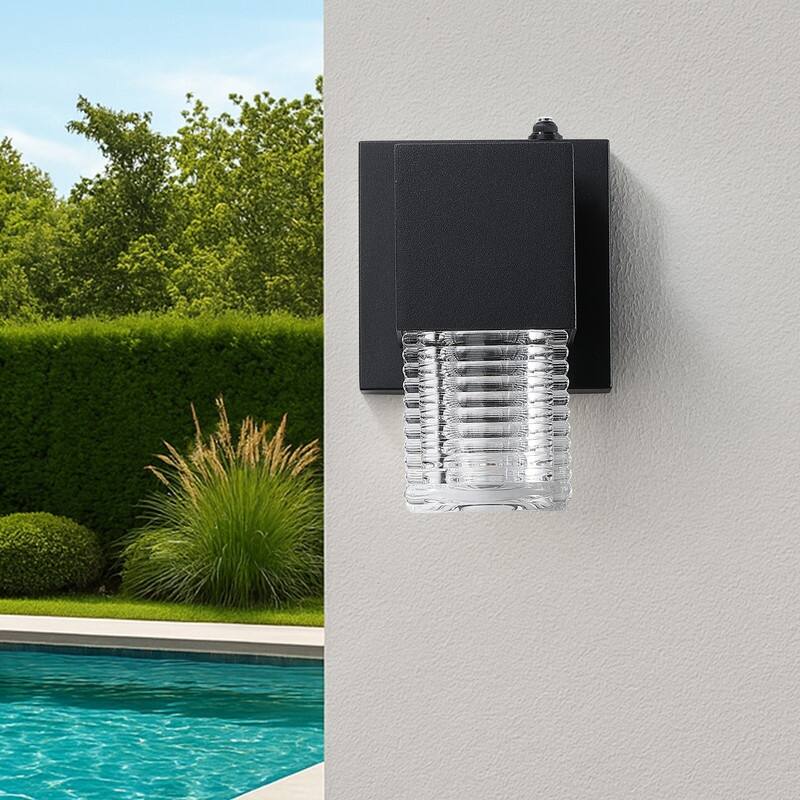 Black Dusk to Dawn LED Outdoor Wall Sconce Light Set of 2 - 7.3 in. H