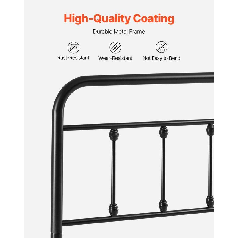 Black Metal Vintage Bed Frame Queen Size Headboard with Carbon Steel Construction