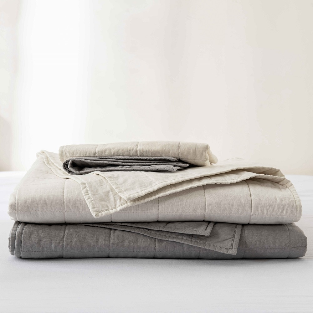 Levtex Home Washed Linen Square Pillow Cover, Set of 2 - Light Grey