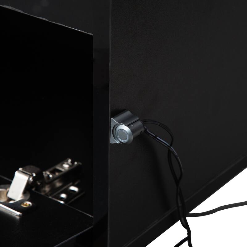 Floating TV Stand, Wall Mounted TV Shelf w/ Led Lights & Power Outlet, High Gloss Entertainment Center w/ 3 Storage Compartment