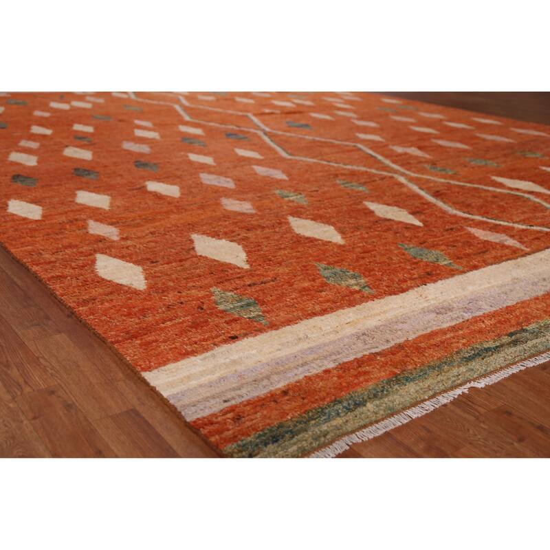 Orange Moroccan Oriental Large Rug Hand-Knotted Wool Carpet - 10'2" x 13'10" - 10'2" x 13'10" - Orange