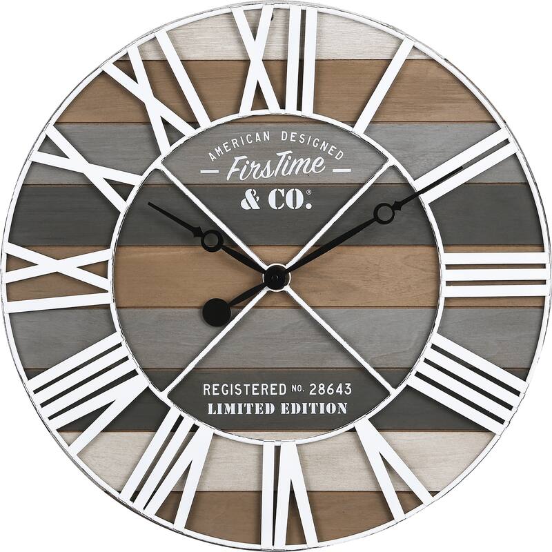 FirsTime & Co. Gray Maritime Farmhouse Planks Clock, American Crafted, Gray, Wood, 24 x 2 x 24 in
