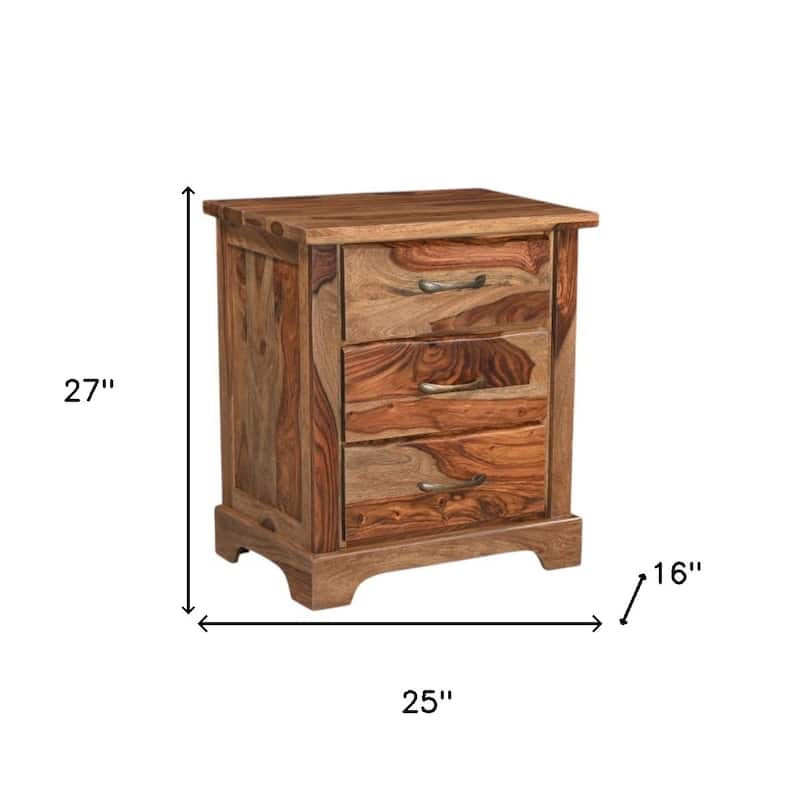 HomeRoots 27" Brown Solid Wood Live Edge Three Drawer Nightstand