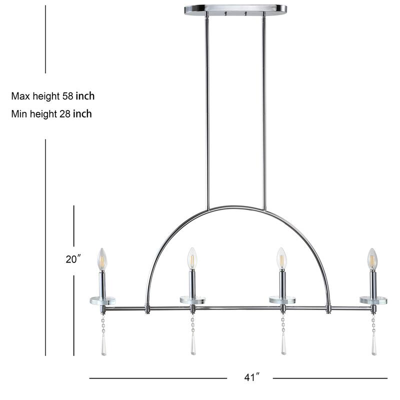Laura 41" 4-light Linear Metal/Crystal LED Pendant, Chrome by JONATHAN Y