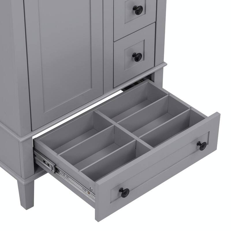 24" Bathroom Vanity with Ceramic Sink, Soft-Close Drawers, Soft-Close Door & Door-Mounted Shelf