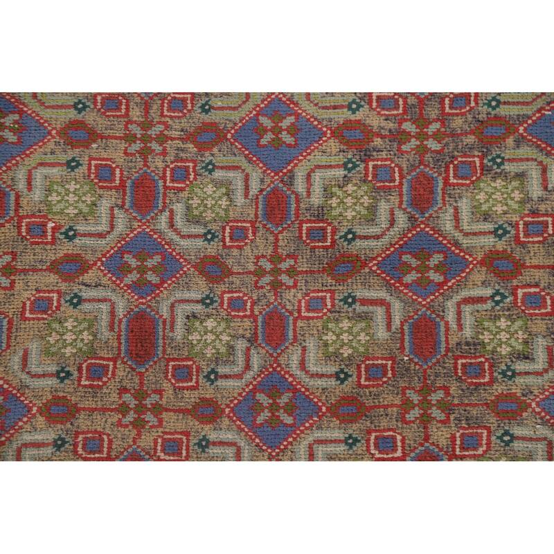 Geometric Tabriz Persian Antique Runner Rug Hand-knotted Wool Carpet - 3'8" x 9'5"