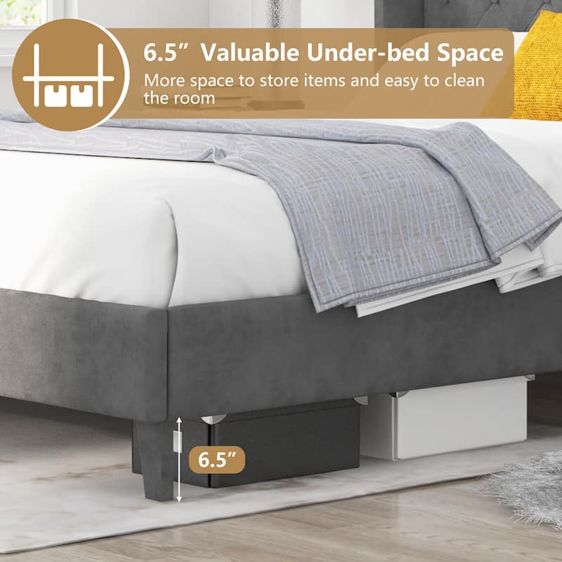 Gymax Queen Upholstered Platform Bed Frame w/ Button Tufted Headboard