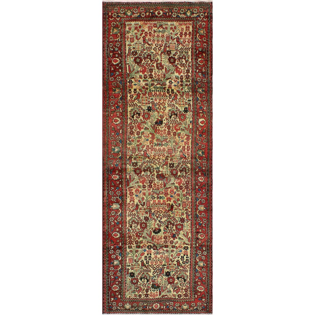 Fine Vintage Distressed Haddon Ivory/Red Runner - 3'5" x 9'10"