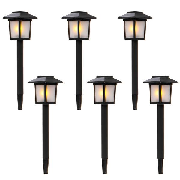slide 7 of 7, 6pcs Waterproof Solar Torch Light Outdoor Decorative Lighting with Flickering Dancing Flames Auto On/Off - 6 PCS Off-white - 6 PCS