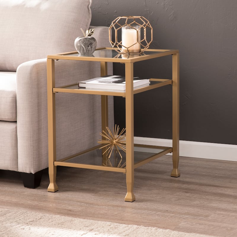 SEI Furniture Price Metal Side Table with Glass Shelf - Gold