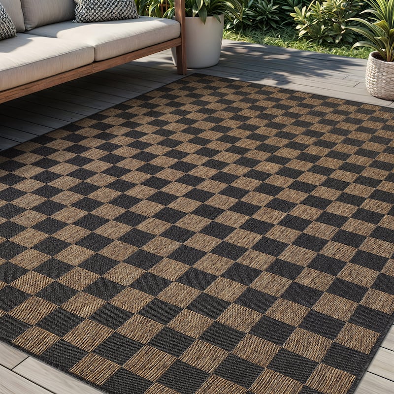 World Rug Gallery Checkered Indoor/Outdoor Flat Woven Area Rug