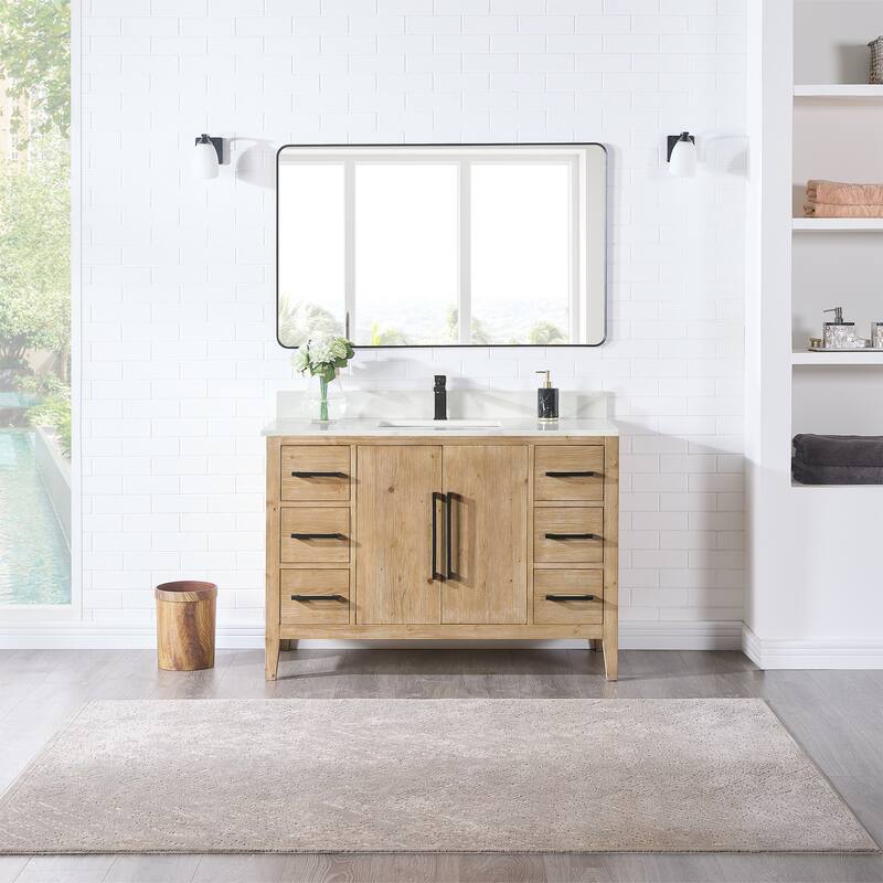 Altair Laurel Bath Vanity with Calacatta White Quartz Stone Countertop with Mirror