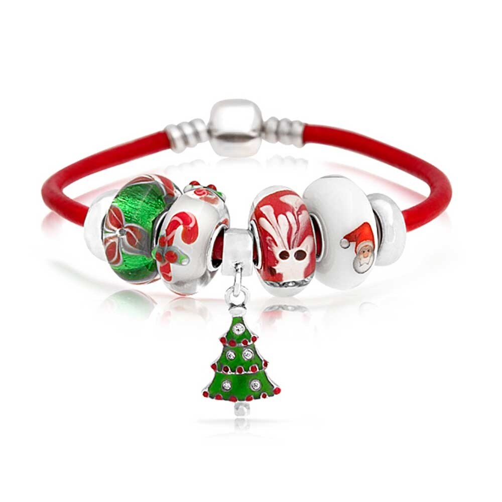 Christmas Tree Bead Charm Fits European Bracelets Stainless Steel Holiday Gifts