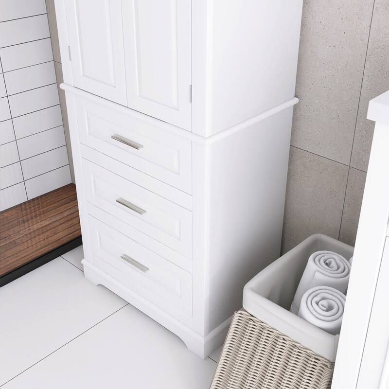 70" Tall Storage Cabinet with Doors and Three Drawers for Bathroom/Office